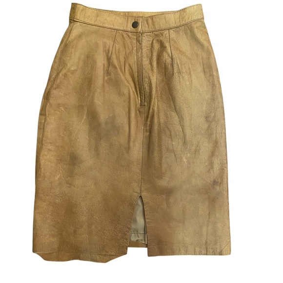 Brooks Atelier New York Leather Pencil Skirt Size 5/6 Tan Career Classic Fall - Picture 2 of 9